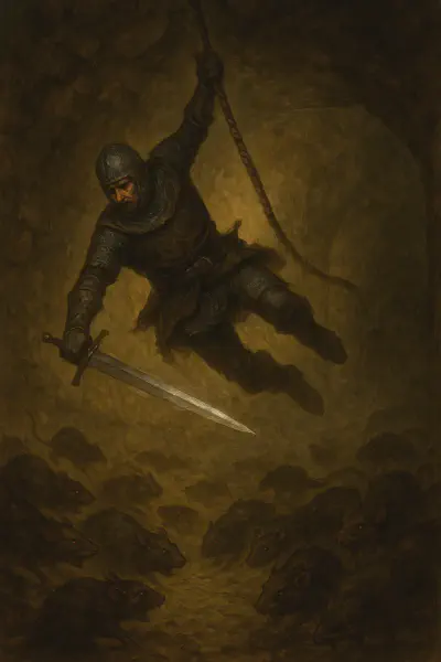 Bancroft hangs from the rope