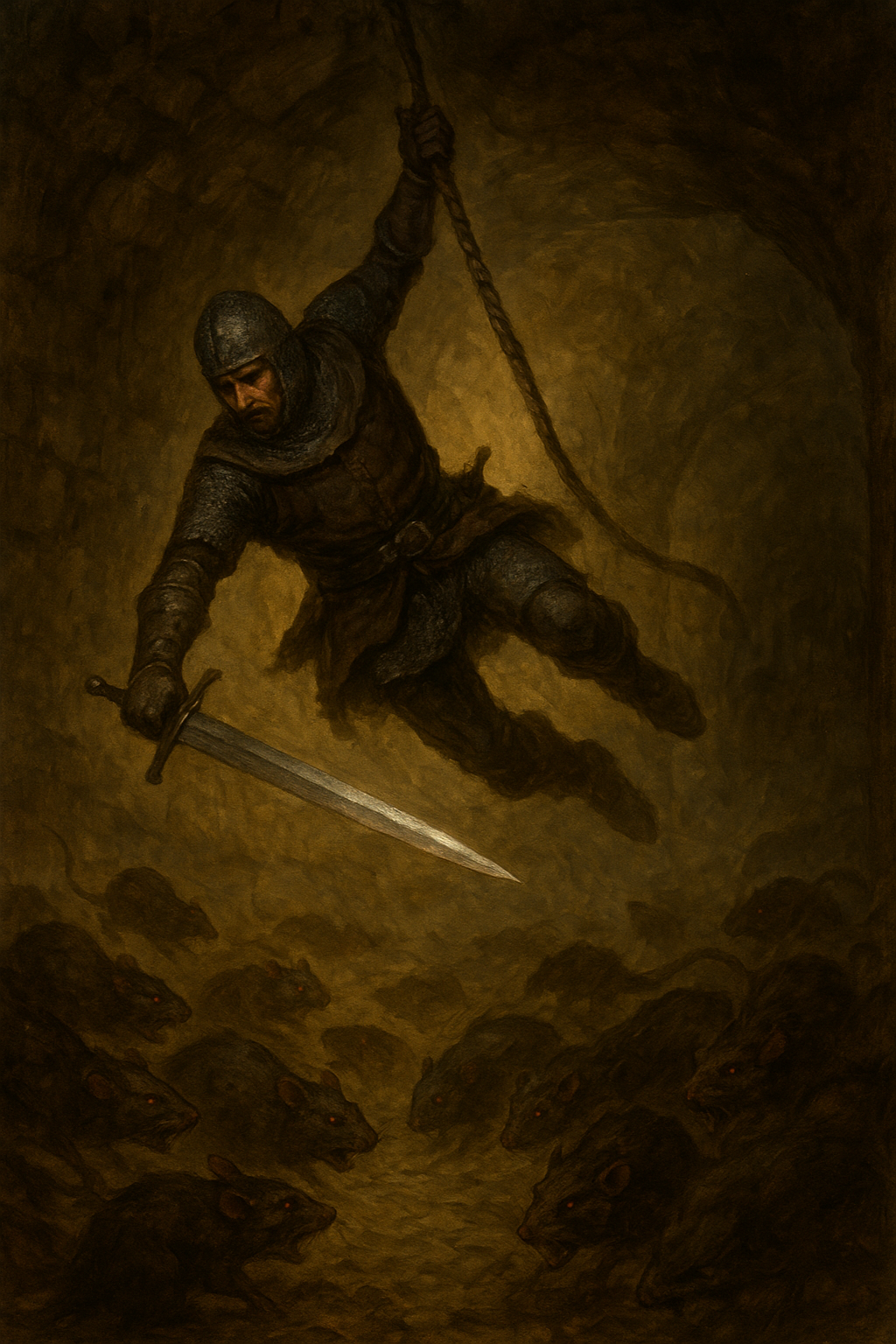 Bancroft hangs from the rope